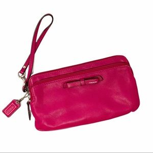 Coach Poppy Pink Leather Bow Double Zip Wristlet